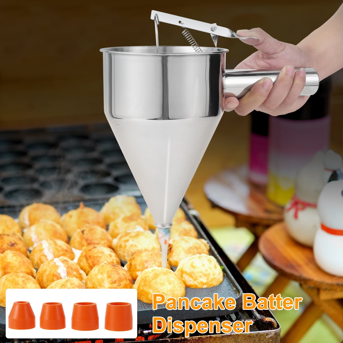 Grusce Pancake Batter Dispenser,Multicaliber Stainless Steel Funnel