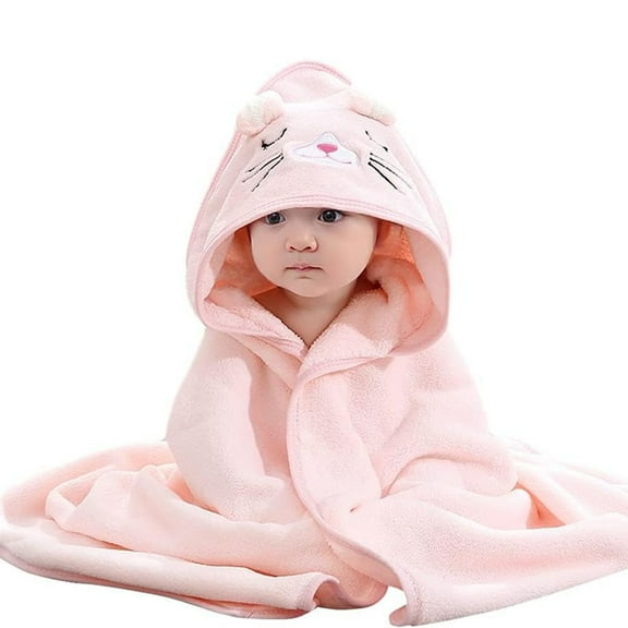 Dyues Hooded Towel,Bath Towel Cartoon Animal Absorbent Soft Baby Bath Towels for Toddler,Washcloth Shower Gift Girl Boy- Pink Cat