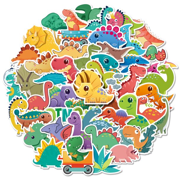 Calcomanía creativa con dibujos animados de dinosaurios, 50 unidades, impermeable