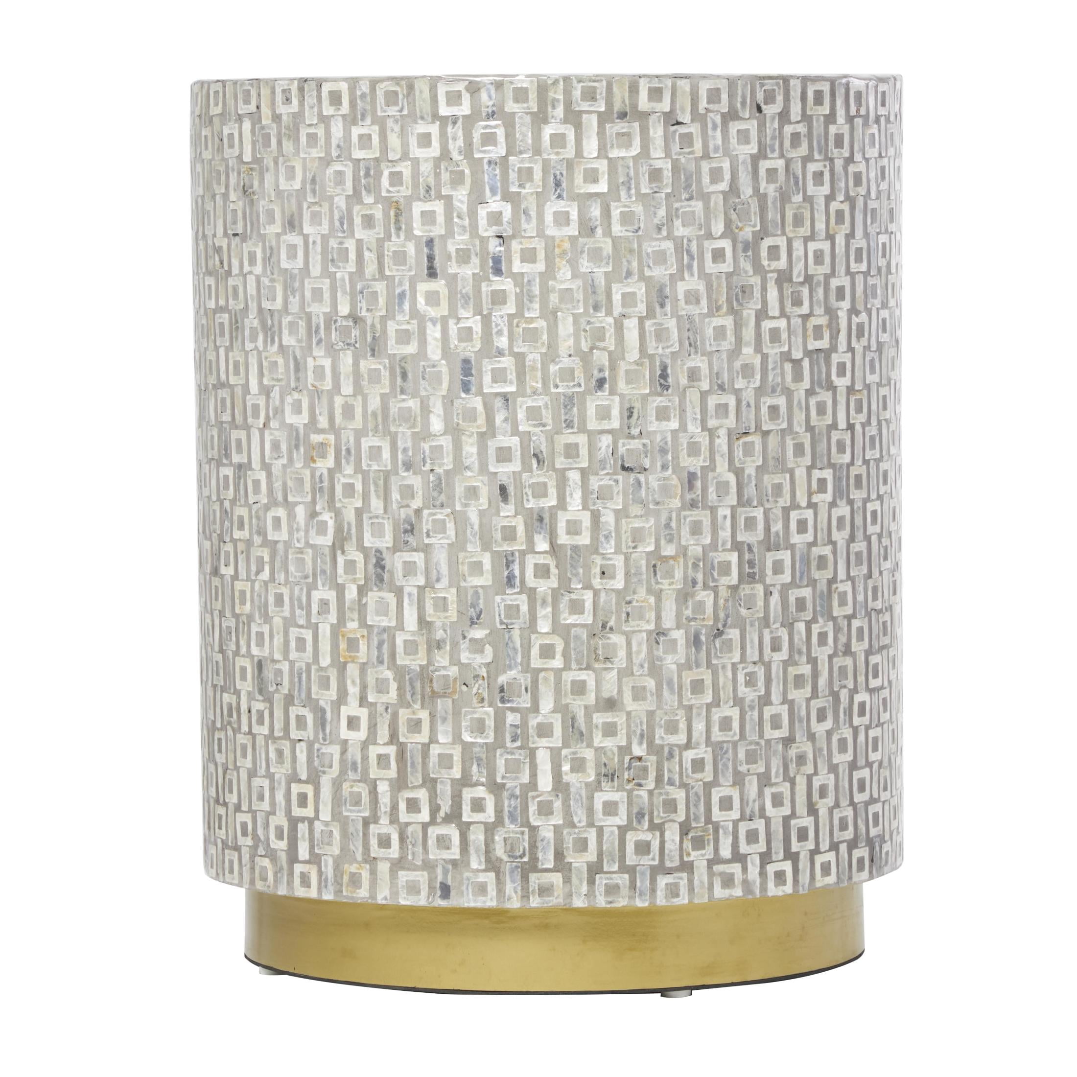 DecMode Contemporary Round Side Table with Multi Color Shell Geometric Pattern, 18"W x 22"H