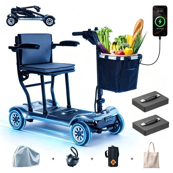 PAISEEC 4-Wheel Mobility Scooter with Folding Design & Airline Approved, Silvery, 39.7 lb