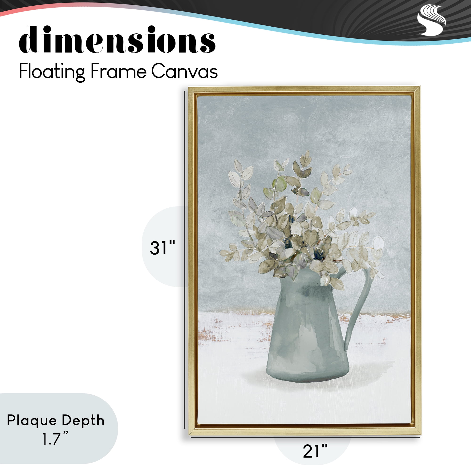 Stupell Industries Blue Botanical Arrangement Gold Framed Floater Canvas Wall Art, design by Lanie Loreth