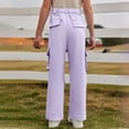 thumbnail image 5 of CPNG Teen Girls Solid Color Baggy Leg Wide Leg Cargo Denim Pants Trendy Loose Casual Denim High Waist Cargo Jeans(Purple,8-9 Years), 5 of 8