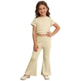 thumbnail image 1 of Kids Toddler Girls Summer Clothing 2pcs Sets Yellow Drawstring Short Sleeve T-Shirts and Flared Pants for 9-10 Years, 1 of 3
