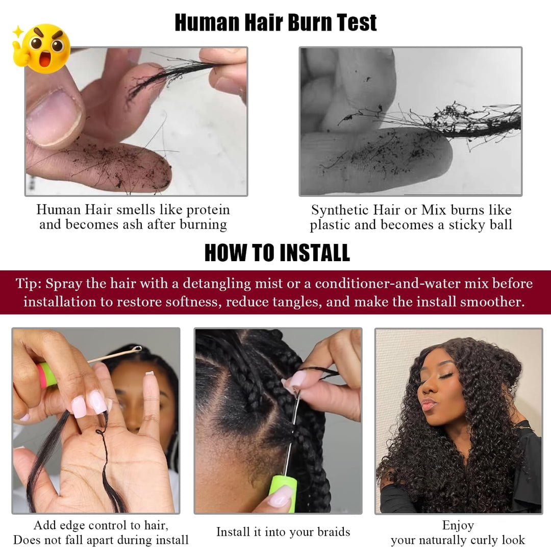 100% Human Hair Crochet Extensions - Jerry Curl Boho Braiding Hair (50g/Pack)