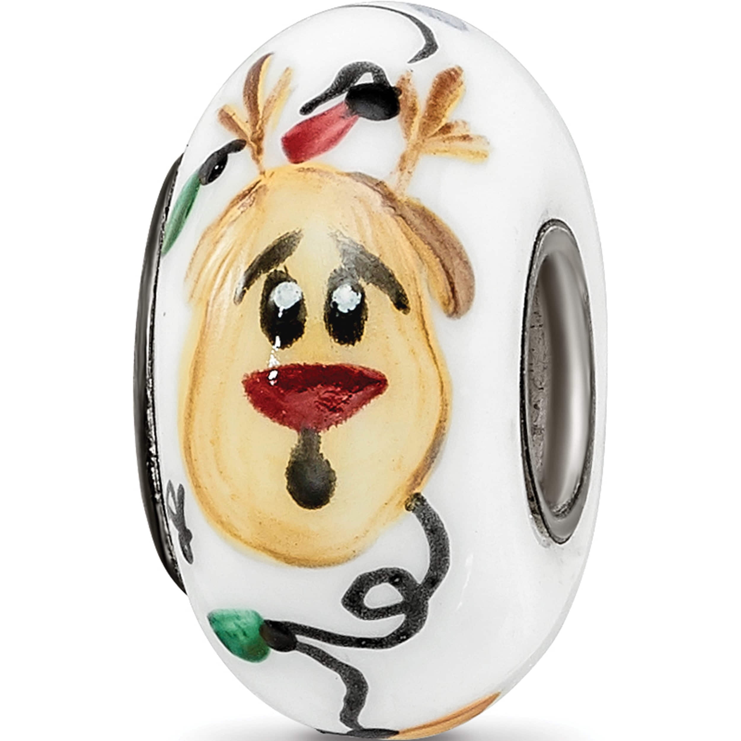 Sterling Silver Reflections White Rudy Reindeer With Lights Fenton Glass Bead (14.5 X 7.6) Made In United States qrs3697