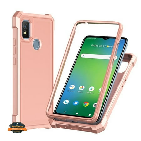 Phone Case for Cricket Magic 5G /AT&T Propel 5G Hybrid 2in1 Front Bumper Frame Thick Cover Square Edge Shockproof TPU + Hard PC Cover [Rose Gold]