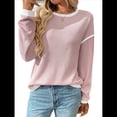 thumbnail image 2 of Suéteres de Cuello Redondo, Larga, Oversize, con Bloques de Color, de Punto Acanalado y Abertura Lateral para Mujer (Otoño de 2025) Rosa L, 2 of 10