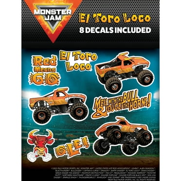 Monster Jam El Toro Loco Decals - Set of 8 Orange El Toro Loco Monster Truck Vinyl Stickers for Car, Water Bottle, Laptop, Luggage, Toy Truck