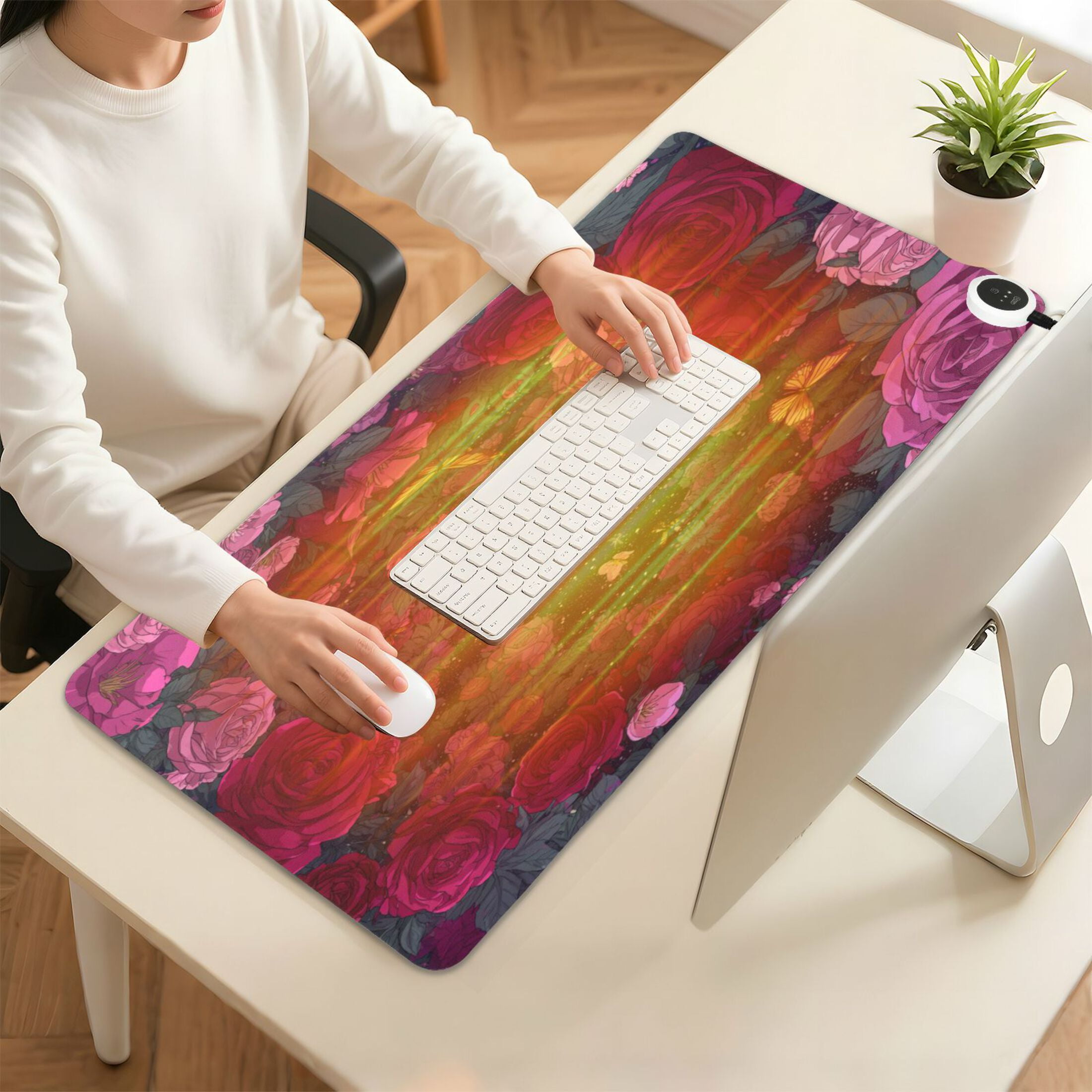 Wobogo Galaxy Rose Heated Mouse Pad Extra-Large Desk Mat With 3 Heating Levels and 3-hour Auto Shut-Off Protection Ideal for Computer Keyboards Home Office Hand-warming Essential 31.5in × 13in
