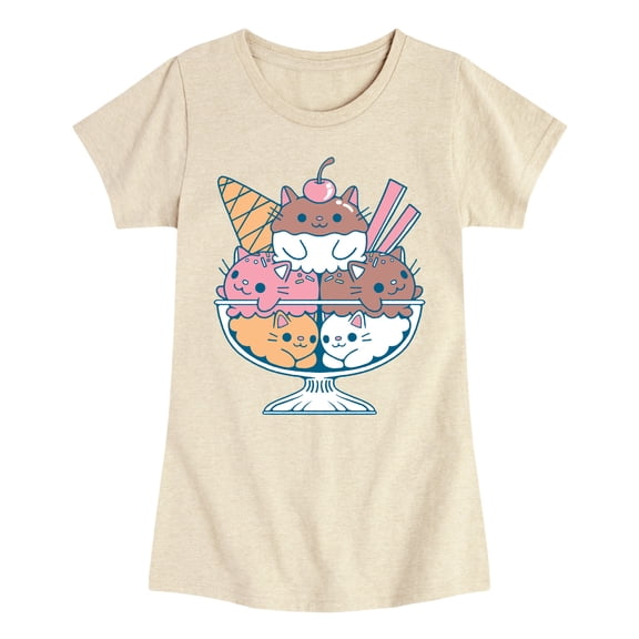 Instant Message - Cat Sundae Fitted Short Sleeve Graphic T-Shirt