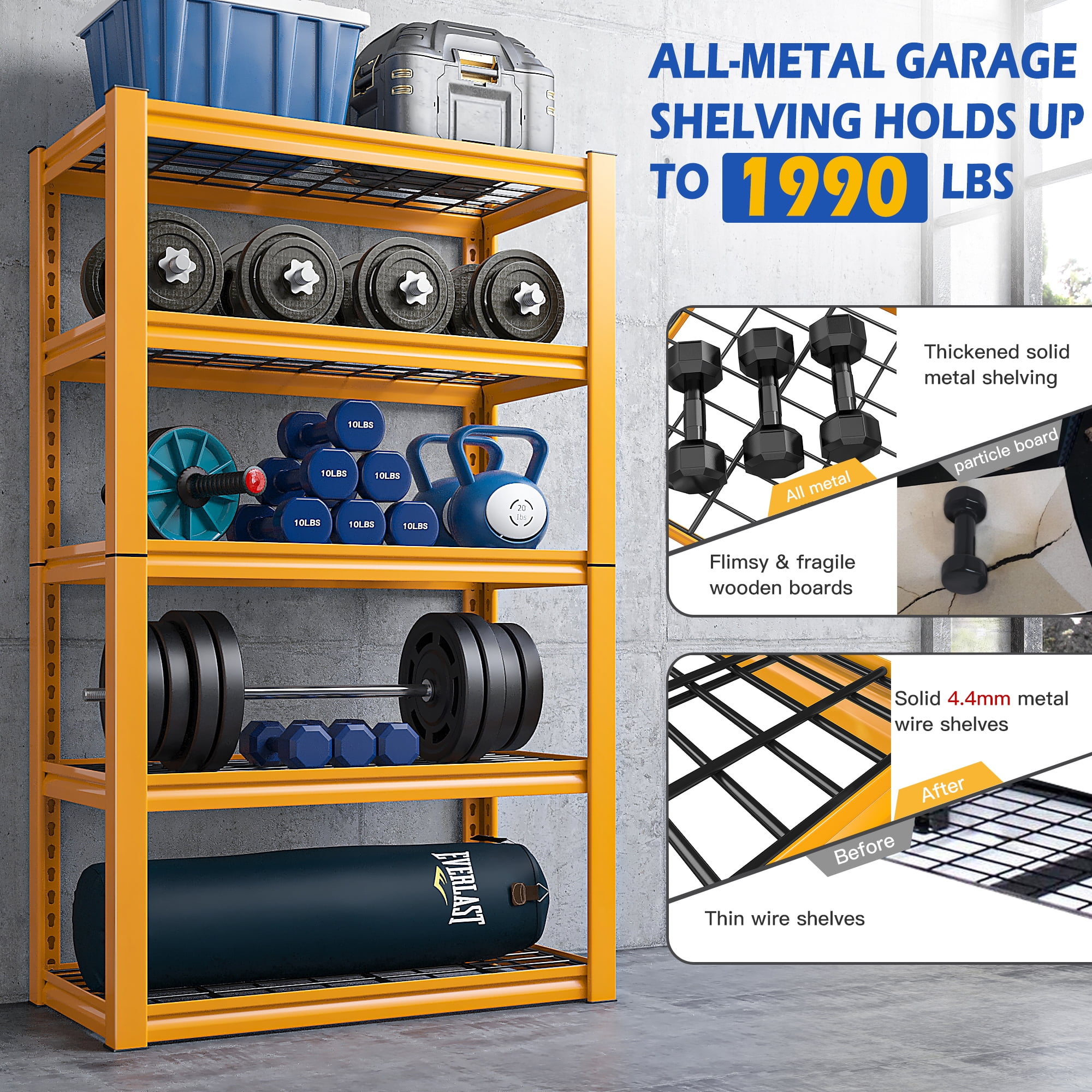 REIBII 72" H Garage Shelving Heavy Duty 5-Tier Storage Shelves Metal Shelving Unit 2 Pack,Orange 2 Pack