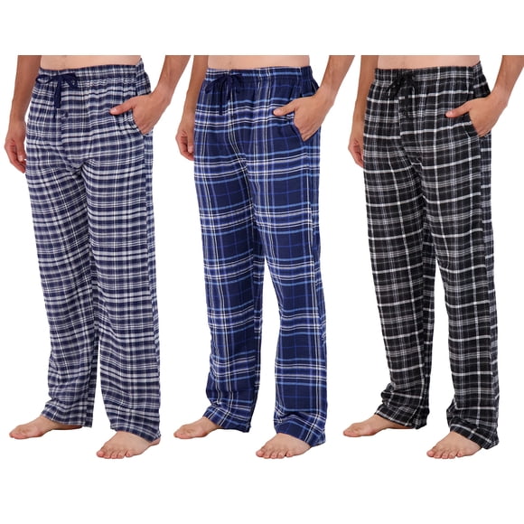 Paquete de 3: Pantalones de pijama para hombre grandes y altos King Size Pijamas de algodón súper suaves Pantalones de franela para hombre Pantalones de pijama a cuadros de búfalo de lana Ropa de dorm
