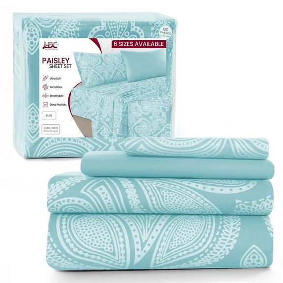 Lux Decor Collection Bed Sheets - 4 Piece Twin Sheets Set - 16 Inches Deep Pocket Bedding Sheets & Pillowcases - Blue