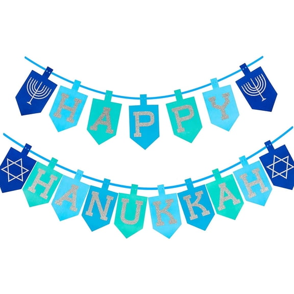 Hanukkah Decorations, Glitter Happy Hanukkah Banner Blue Chanukah Decorations Indoor Chanukah Decor Essentials for Home Office Party Supplies Favors Gifts