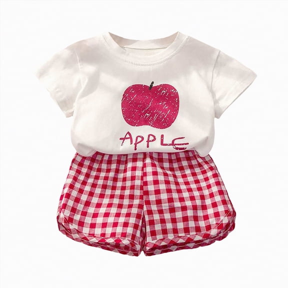 ZHANGDER Toddler Baby Girls 12 18 Months Fruit Plaid Print Short Sleeve T-Shirts Shorts Set 2Pcs Baby Girl Summer Outfits, Red 6-7 Years