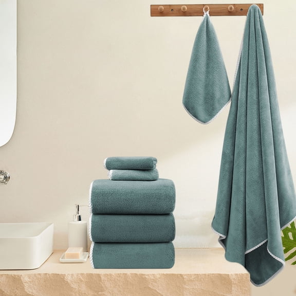 Coral Velvet Bath Towel Set, Cotton Thickened Green Towels, 35x70 Inch Quick-Drying Absorbent Towel, Non-Fluffy Spa Bath Sheet, Ear Hanging Design, Household Luxury Bathing Towel (1 Bath 3 Towels)