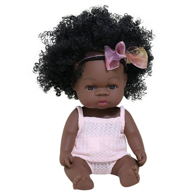 Baby Cute Curly Hair Sport Boys Black Baby Toy Doll Kids Gift Hooded With Cloth