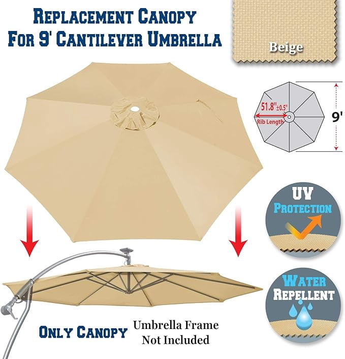 9ft Umbrella Top Cover Only Canopy 8rib Patio Replacement Canopy Outdoor (Canopy Only)