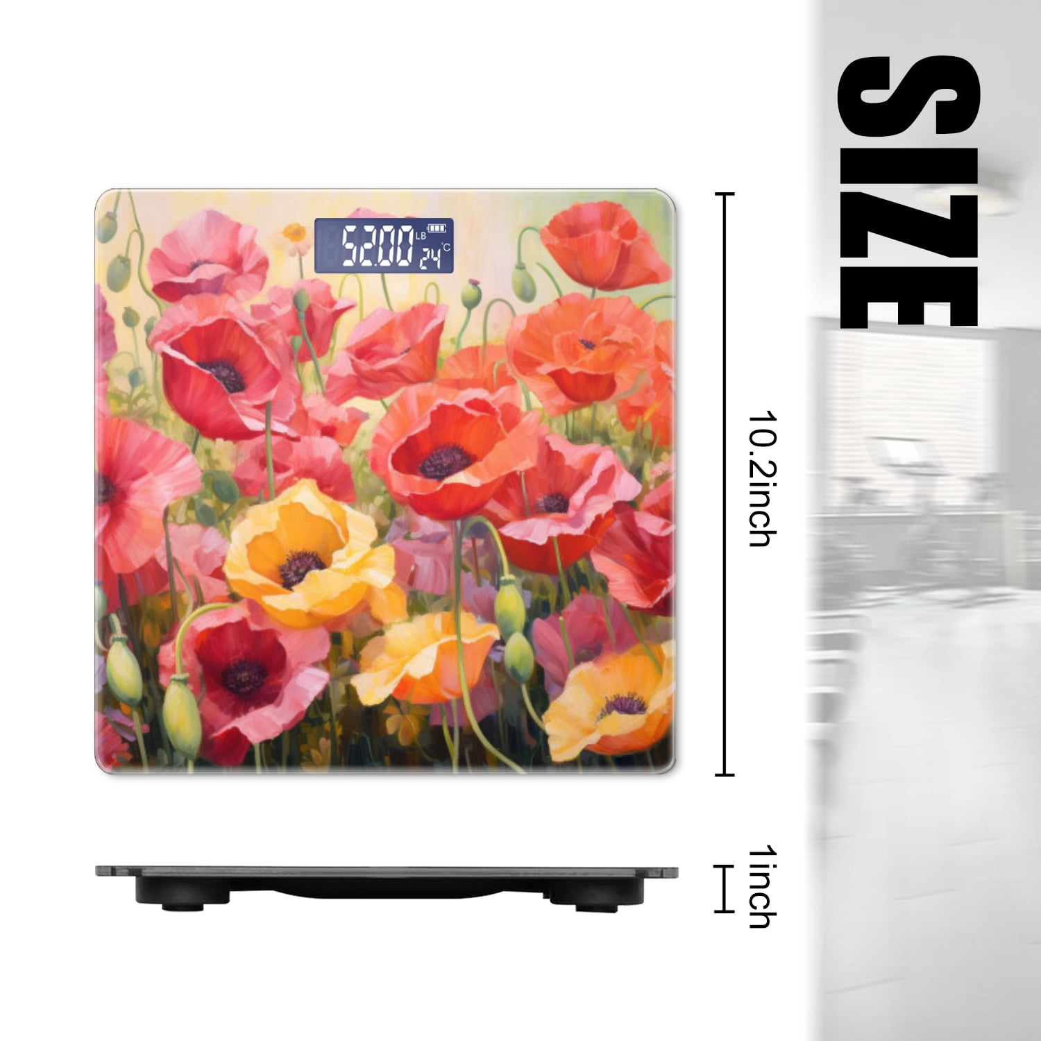 High Precision Body Weight Scale Smart Bathroom Scales with Large LCD Display(400lbs),Decorative for Bedroom-Red And Yellow Poppies In The Style