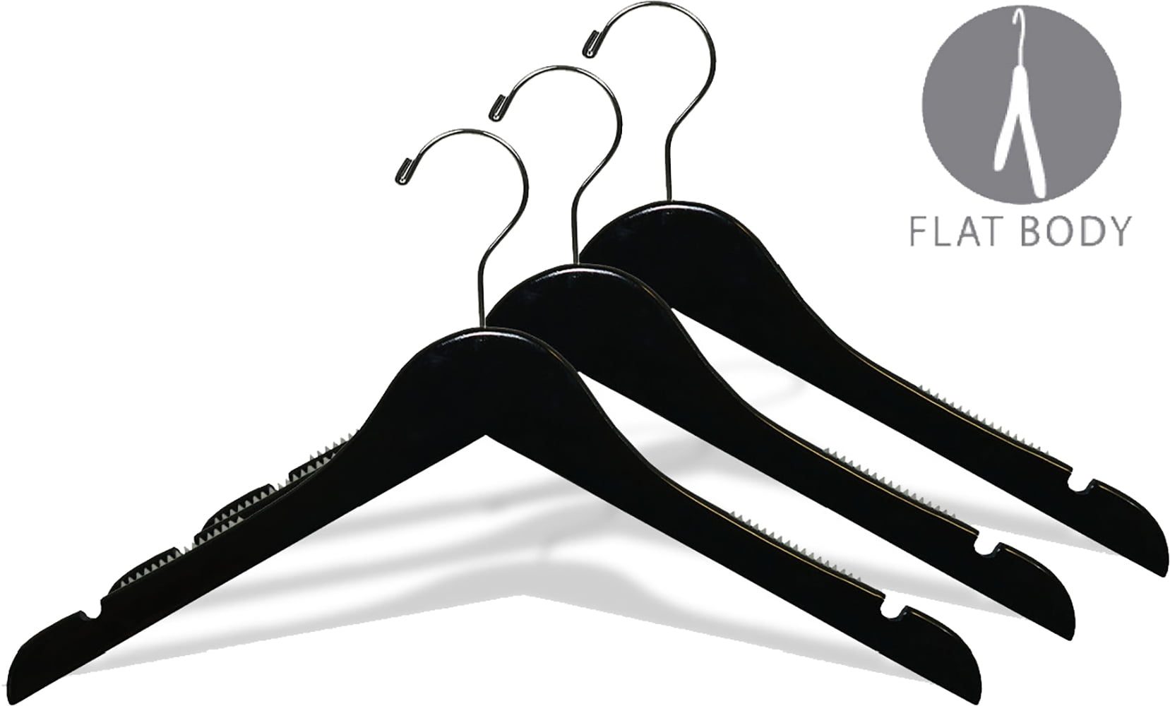 INTERNATIONAL HANGER 15 inch Black Wood Top Hanger with Non Slip Shoulder Grips, 50 Pack