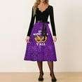 thumbnail image 4 of Hogleaql Formal Vintage Cocktail Dresses for Women Vintage V-Neck Long Sleeve A-Line Carnival Themed Party Graphic Midi Dress Mesh Flowy Belted Comfortable Dressy Outfit Purple L, 4 of 4