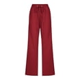 thumbnail image 4 of SDNall Wide Leg Pants Woman Fashion Casual Solid Color Elastic Loose Pants Straight Wide Leg Trousers Pants Linen Pants Women, 4 of 9