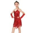thumbnail image 2 of XXWXYD Girls Fringe Sequin Dance Dress Latin Dress with Choker Gloves Spaghetti Strap Tassel Performance Outfit Stretchy Stagewear, 2 of 9