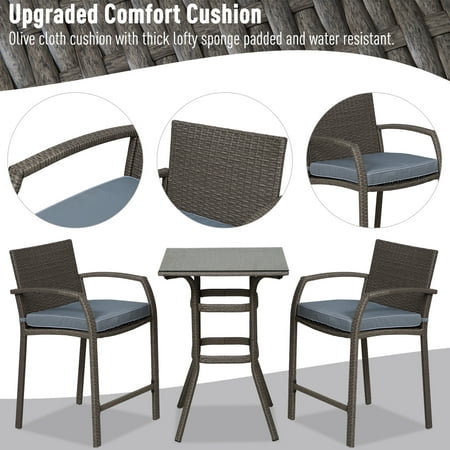 Outsunny 3pc Outdoor Wicker Bistro Bar, Bar Style Table And Chairs Canada