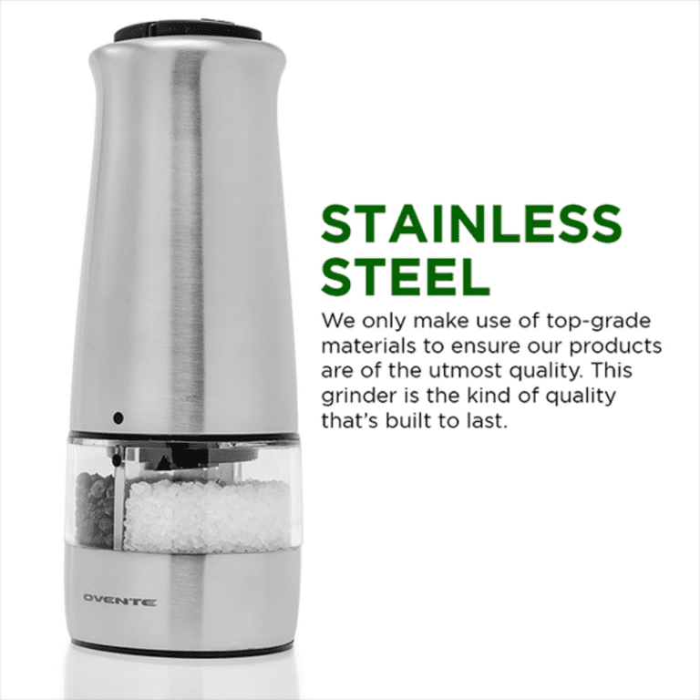 FusionGrind Electric Salt and Pepper Grinder - One-Touch Operation,  Stainless Steel, with Adjustable Coarseness - Vysta Home