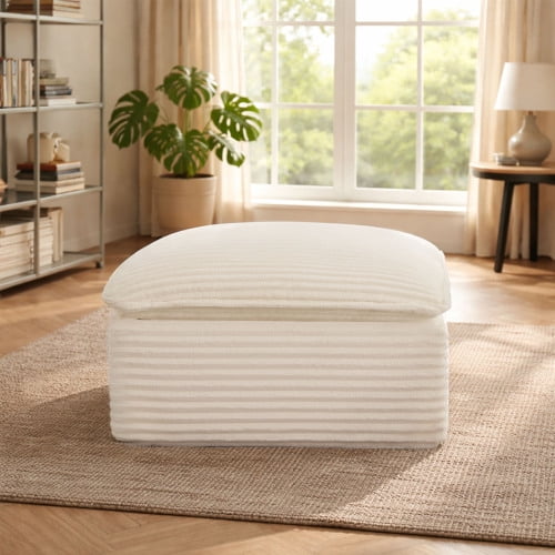 Upholstered Modular Square Compression Ottoman, 30.7" Square x 15.7" H, 3-in-1 Footrest, Seat & Side Table, White