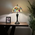 thumbnail image 3 of Tiffany Table Lamp Parrots Blue Red Green Stained Glass Included LED Bulb for Living Room Bedroom Bedside 12"W*12"D*22"H, 3 of 8