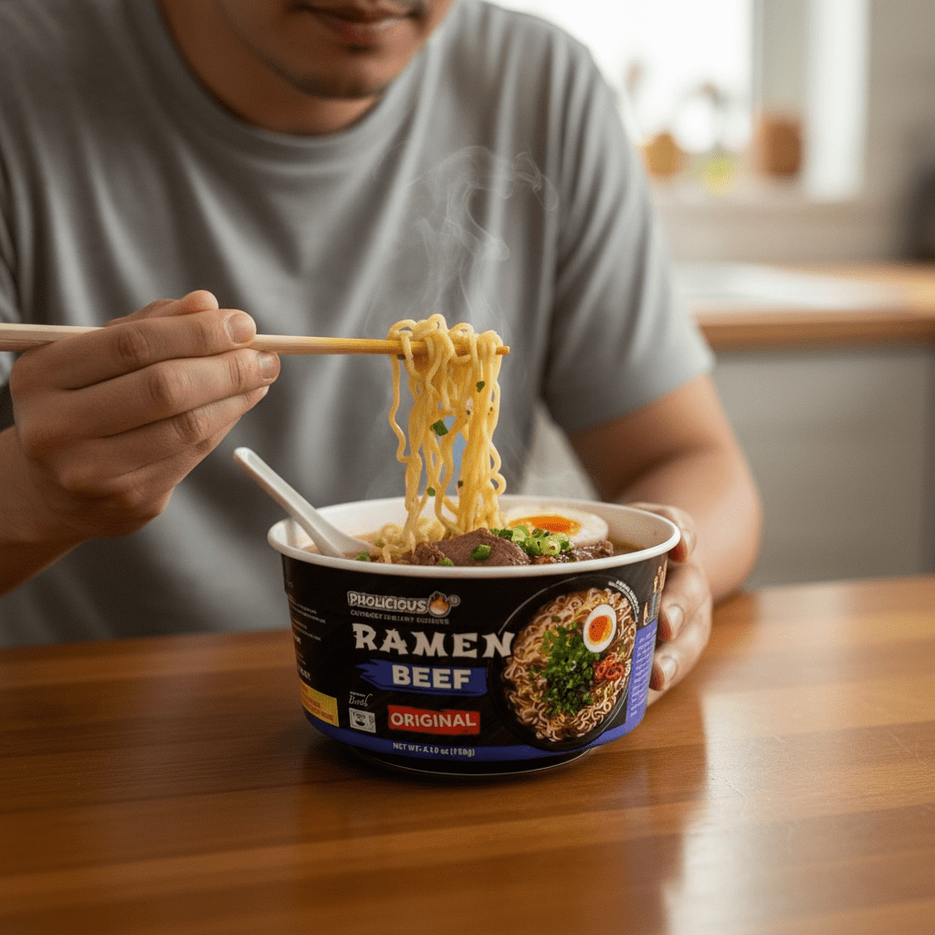 PhoLicious BEEF Premium Ramen, Instant, 4 Pack / 4.19 Ounce Bowls, Fresh Ingredients