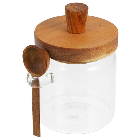Glass Honey Jar with Wooden Lid and Dipper 1 Set Elegant Home Storage for Kitchen Easy to Clean and