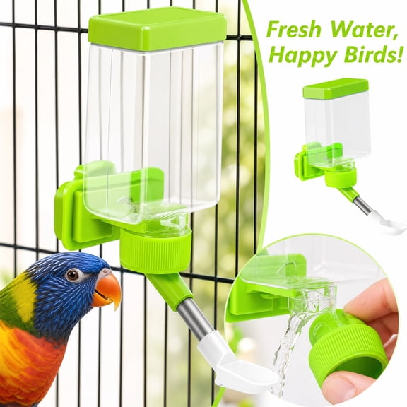 Bird Water Feeder Bird Water Dispenser 3 Inch Clear Hanging Bird Feeder No Leak Water Bottle for Small Bird Cages for Canaries Budgies Green, 1 Pack