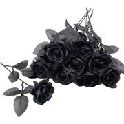 Tuzazo 10pcs Black Rose Artificial Flower Single Stem Fake Silk Flowers Bridal Wedding Bouquet, Realistic Blossom Flora for Home Garden Party Hotel Office Decorations (Black)