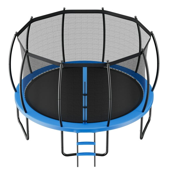 KFFKFF 16FT Outdoor Recreational Trampoline with Safety Enclosure Net, Durable Padding, ASTM Certified, Supports Up to 475 lbs, Rust-Resistant Design for Backyard Fun