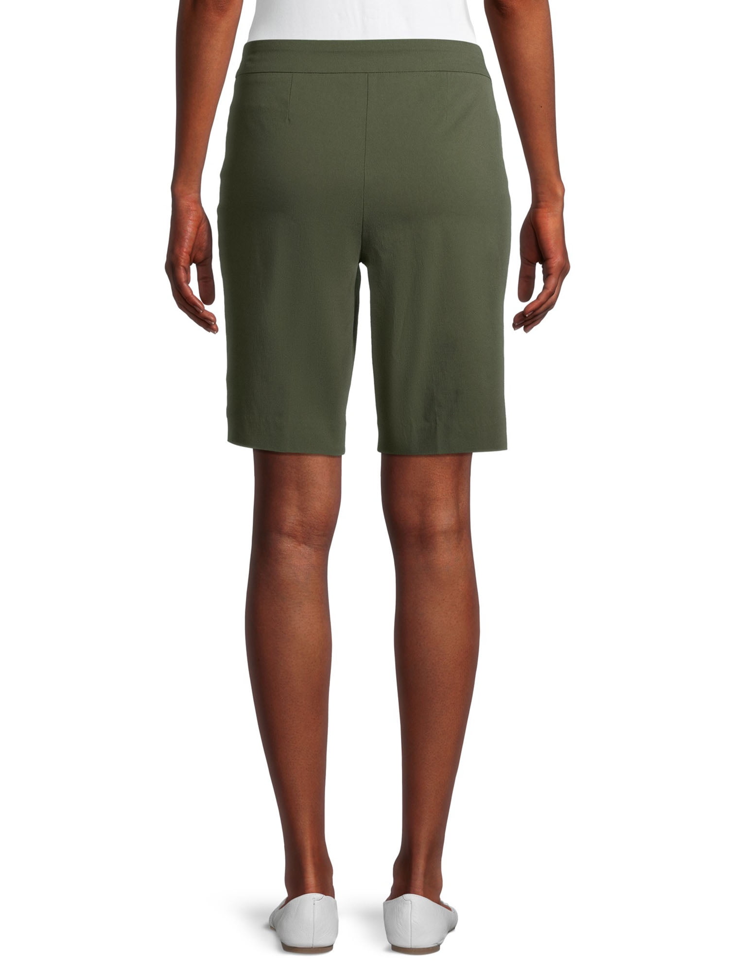 【SCENERITY】Chilmu Two-Tuck Bermuda Pants Time and Tru women's Bermuda Shorts, Mid-Rise, 10 Inseam