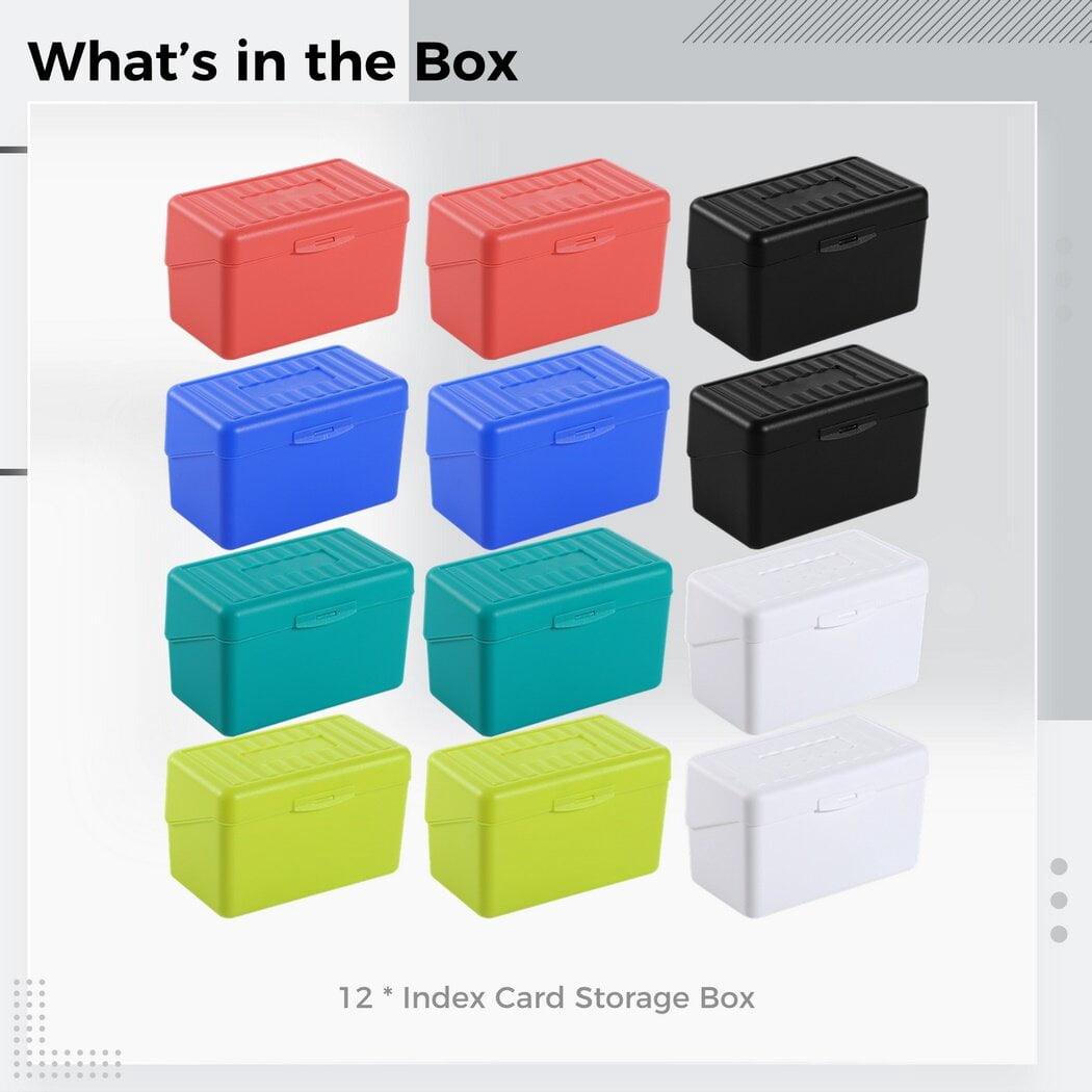 12Pcs 3"x 5" Index Card Organizer Box, Note Card Stationery Holder, Flash Card Container, Plastic Storage Box for Office Supplies, Business Cards, Recipes, Addresses