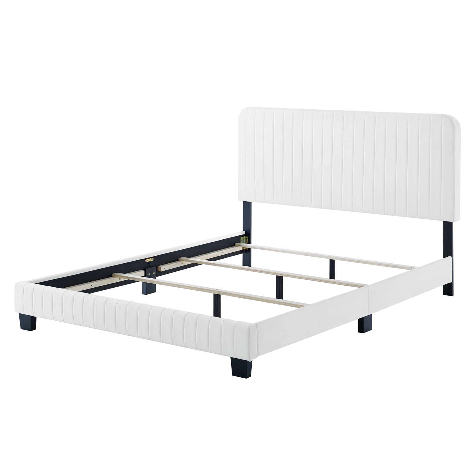Tufted Platform Bed Frame, King Size, Velvet, White, Modern Contemporary Urban Design, Bedroom Master Guest Suite