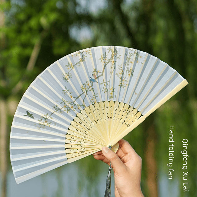 Abanico antiguo de estilo chino para mujeres, Hanfu, Cheongsam, baile, niños, estudiantes, abanico plegable antiguo, abanico pequeño plegable portátil