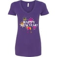 thumbnail image 3 of Inktastic Happy New Year with Hat Fireworks and Wine Glasses Women's V-Neck T-Shirt, 3 of 5