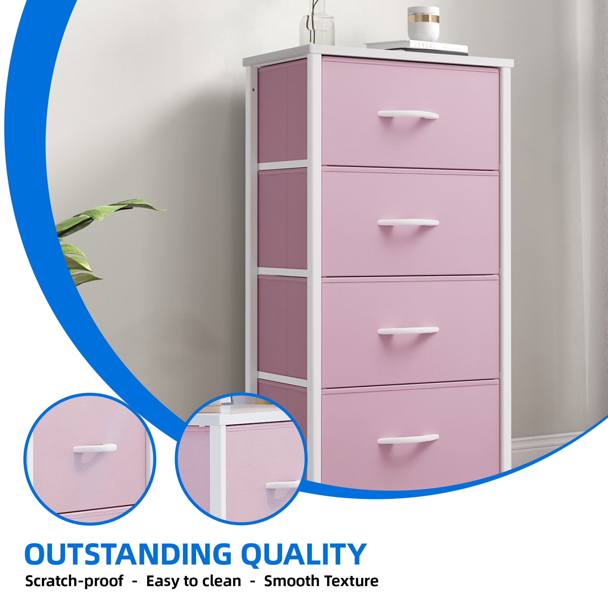 Uforic Pink 4-Drawer Fabric Dresser, Storage Organizer for Bedroom & Nursery, for Kids & Adults