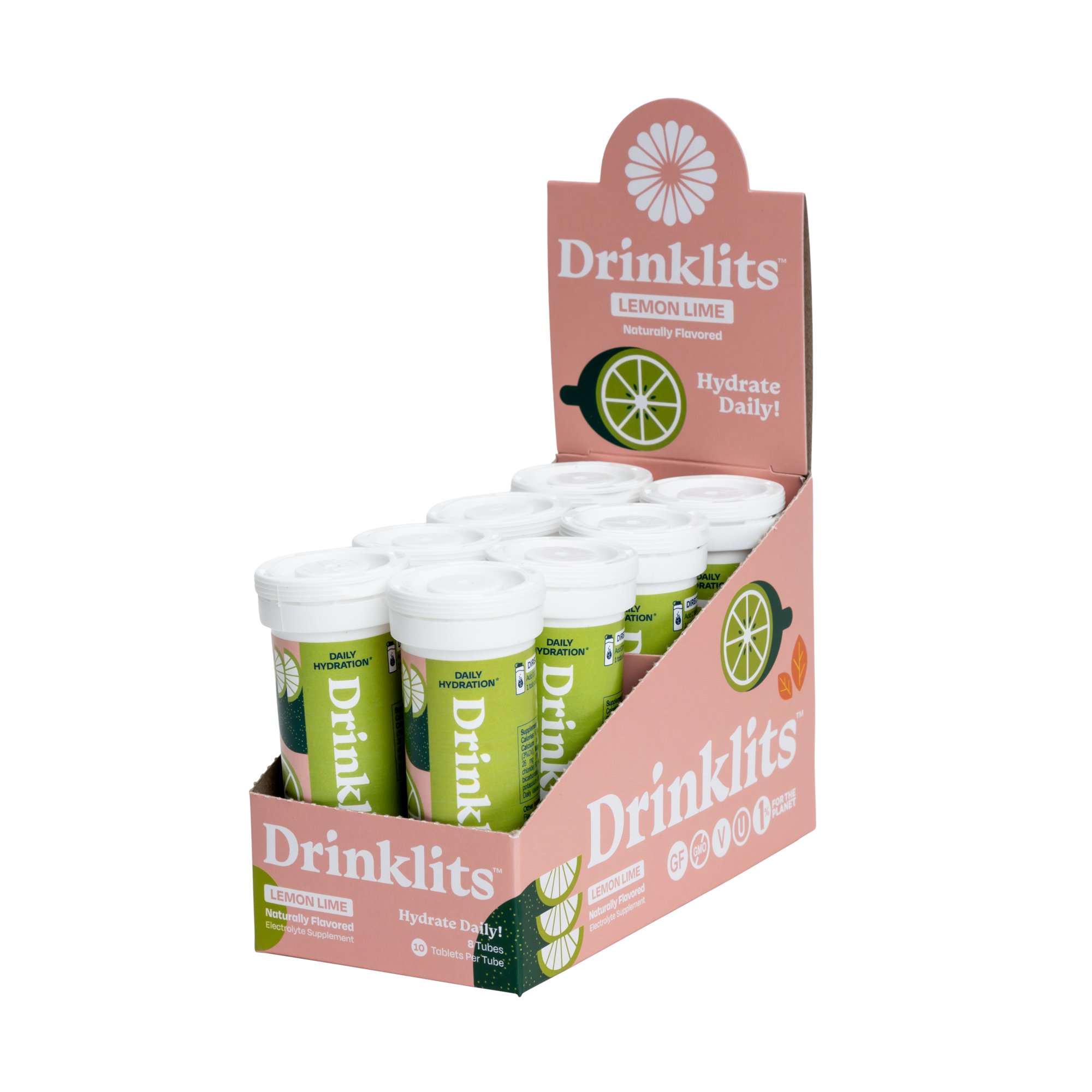 LEMON-LIME Electrolyte Tablets for Daily Hydration (8 Tubes, 80 Servings)