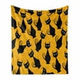 thumbnail image 1 of Vintage Soft Flannel Fleece Blanket, Black Cat Pattern for Halloween on Orange Background Celebration Graphic Patterns, Cozy Plush for Indoor and Outdoor Use, 70" x 90", Black Orange, by Ambesonne, 1 of 5