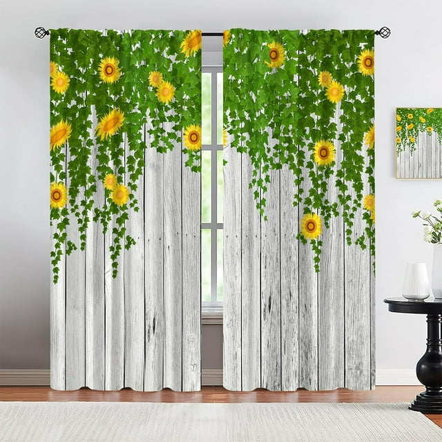 Ivy Attached to Board Wall Blackout Curtains, Spring Natural Scenery Door Curtains for Door Window, Study Office Window Drapes 2 Panel Set Noise Reduction Washable for Indoor Outdoor-W42xL54in