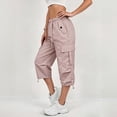 thumbnail image 6 of LEAVINGSUO Cargo Pants Women Solid Color Casual Straight Leg Stretch Waistband Pocket Workwear Capri Pants Pink XXL, 6 of 7