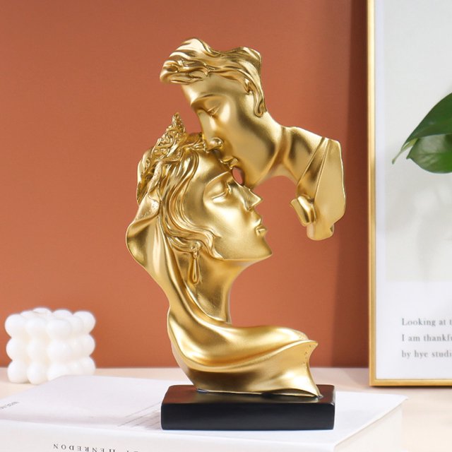 Escultura de beso de pareja nórdica estatua de personaje de arte moderno artesanía de resina (oro) Sywqhk Libre de BPA