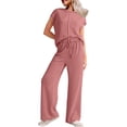 thumbnail image 3 of Conjunto Informal de Dos Piezas de Punto Acanalado para Mujer, Camiseta de Corta y Pantalón , Ideal para el Hogar y para Viajes Rojo XL, 3 of 7