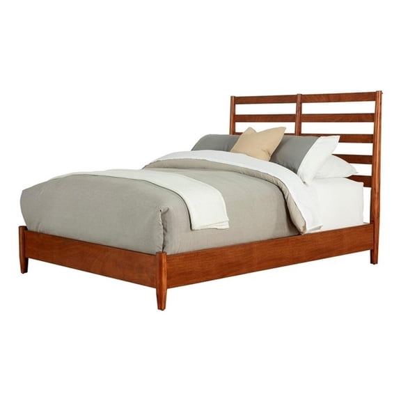 Alpine Furniture Flynn Queen Wood Bed with Slat Back Headboard in Acorn (Brown)